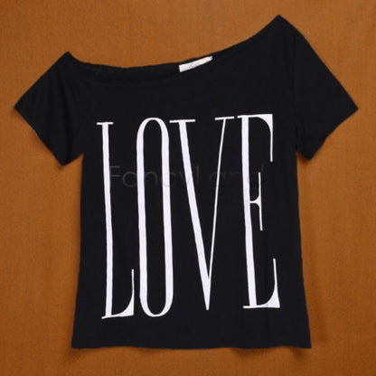 Damen Off-Shoulder T-Shirt Großer Schriftzug Norvielle