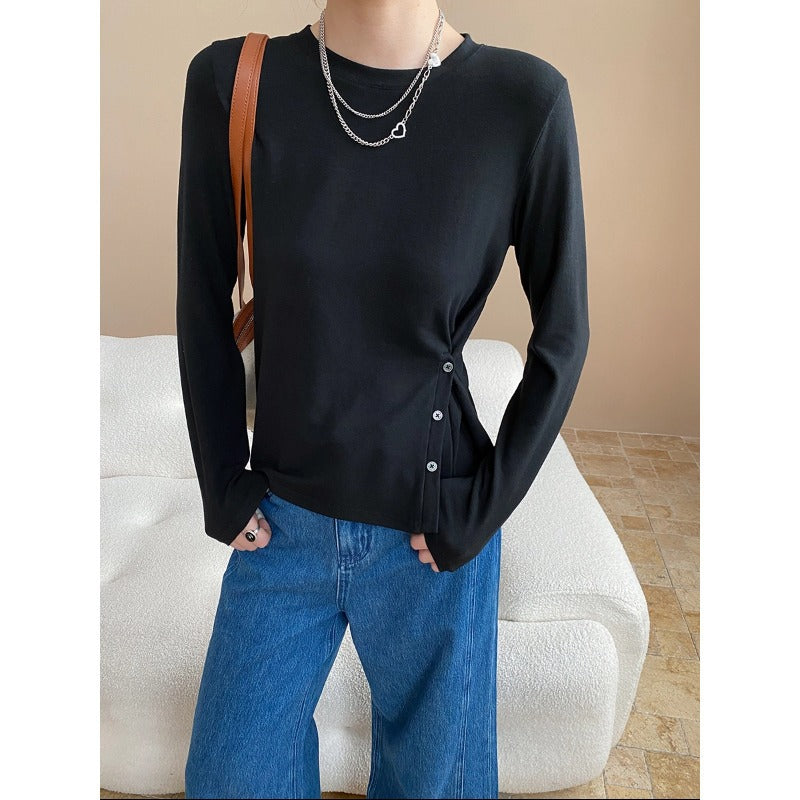 Damen Langarmshirt mit Knopfdetails Baumwolle Weiß - Norvielle