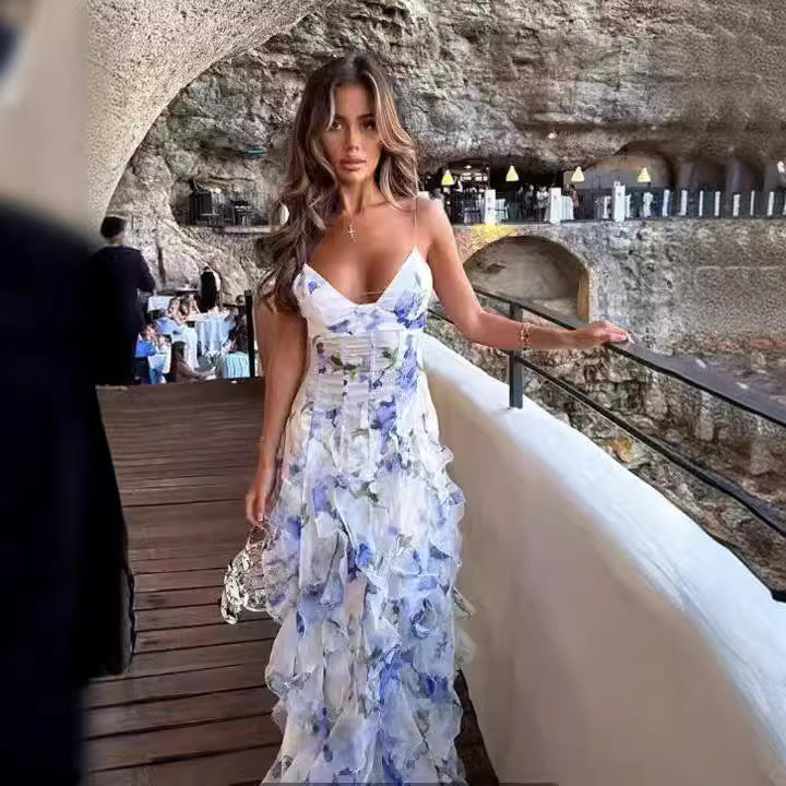 Damen Langarmkleid Florales Design Rüschen Norvielle - Norvielle