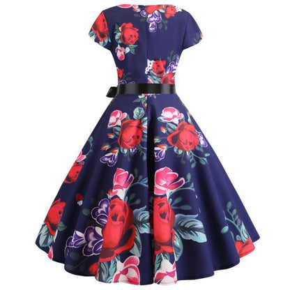 Damen Midikleid Flora Muster Schwingrock