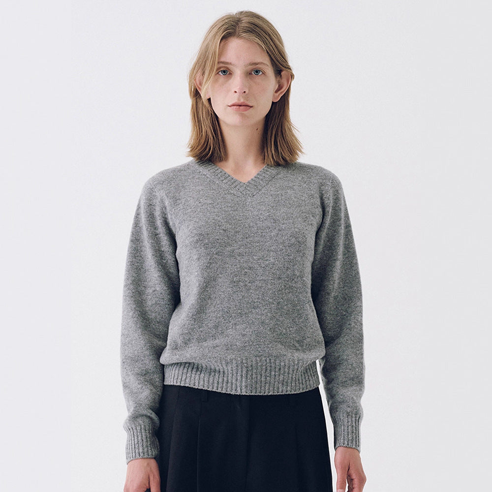 Damen Feinstrickpullover V-Ausschnitt Breites Bündchen