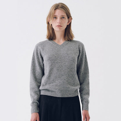 Damen Feinstrickpullover V-Ausschnitt Breites Bündchen