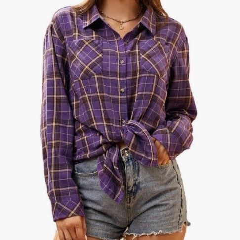 Damen Flanellbluse Kariert Mit Knotendetail - Norvielle