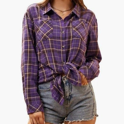 Damen Flanellbluse Kariert Mit Knotendetail - Norvielle