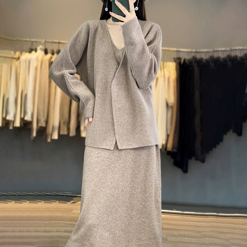 Damen Strickensemble V-Ausschnitt Asymmetrisch Norvielle