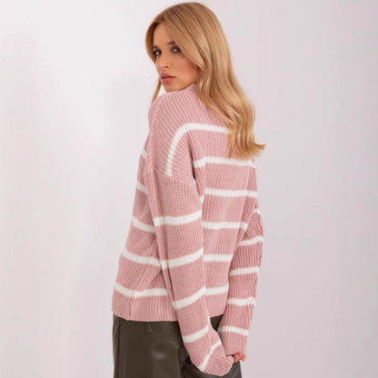 Damen Grobstrickpullover Rundhalsausschnitt Lässiges Streifenmuster