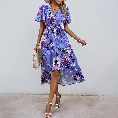Damen Wickelkleid Fließend Blumenmuster