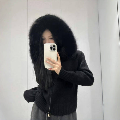 Damen Kapuzenpullover Pelzkragen Taschen Norvielle