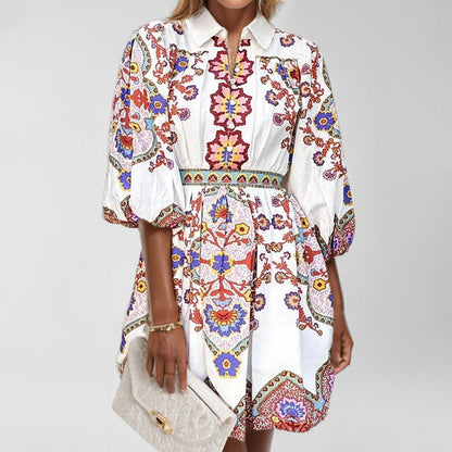 Damen Blusenkleid mit Floralmuster und Raffärmeln