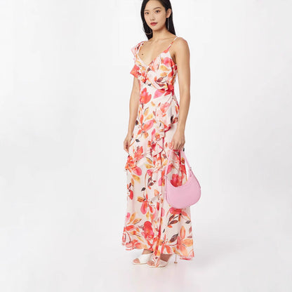 Damen Maxikleid Schulterfrei Flora Rüschen