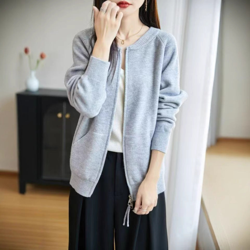 Damen Strickjacke Reißverschluss Taschen Norvielle
