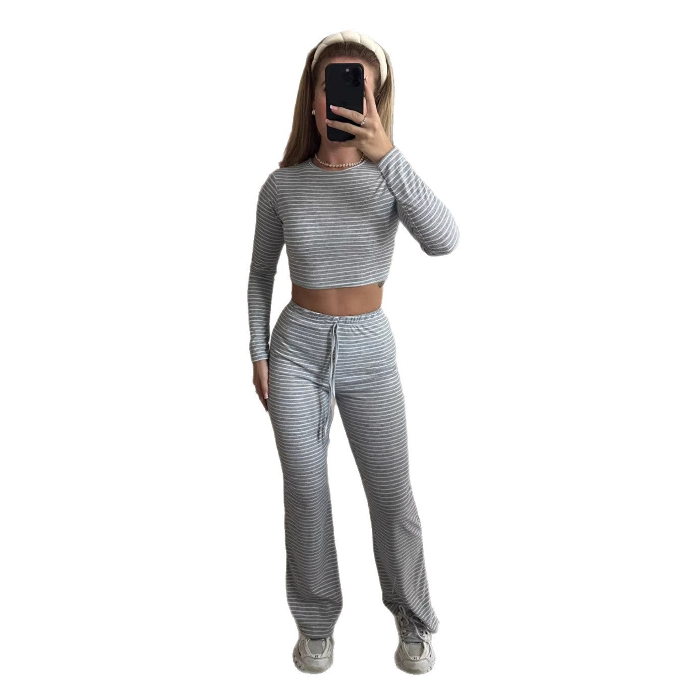 Damen Set Langarm-Oberteil und weite Hosen