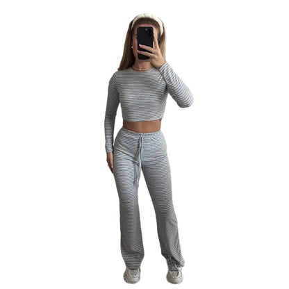 Damen Set Langarm-Oberteil und weite Hosen