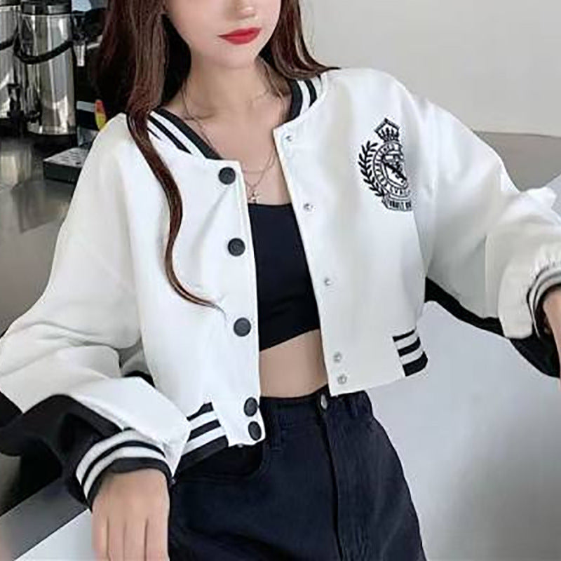 Damen Collegejacke Lässig Gesticktes Logo Kontrastärmel