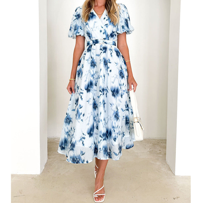 Damen Midi-Kleid Wickeldesign Blumenmuster - Norvielle