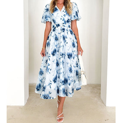 Damen Midi-Kleid Wickeldesign Blumenmuster - Norvielle