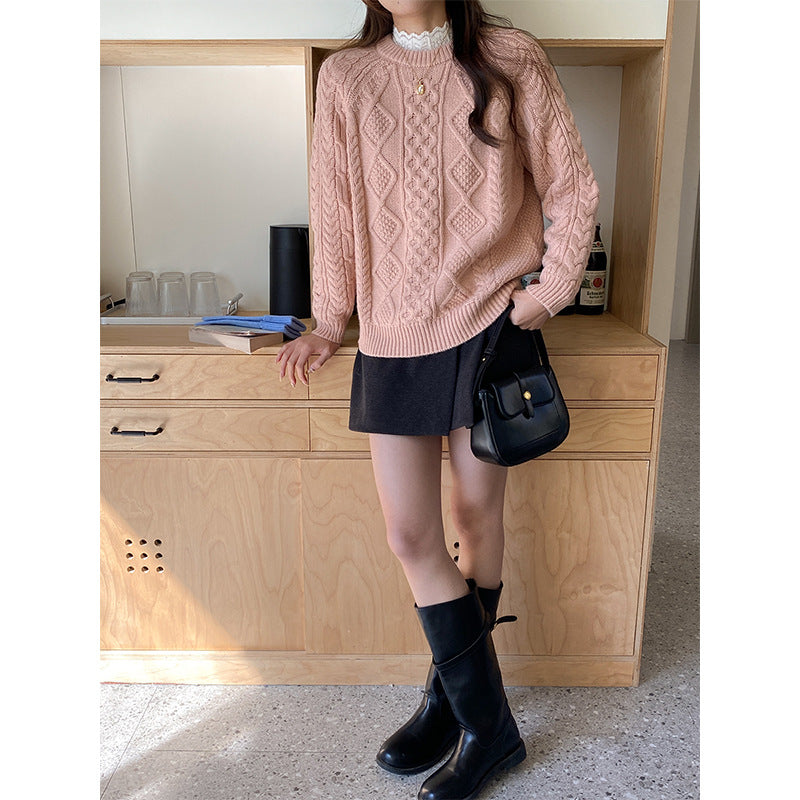 Damen Grobstrickpullover Zopfmuster Norvielle