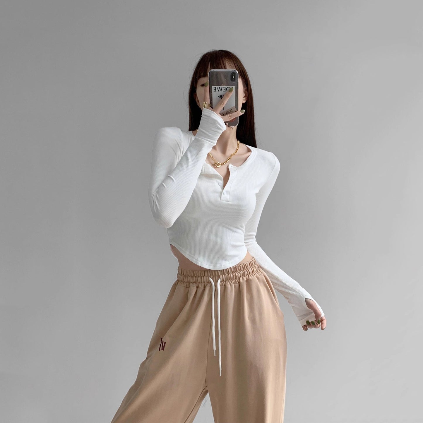 Damen Langarmshirt Dekorativer Knopf Lässiger Schnitt