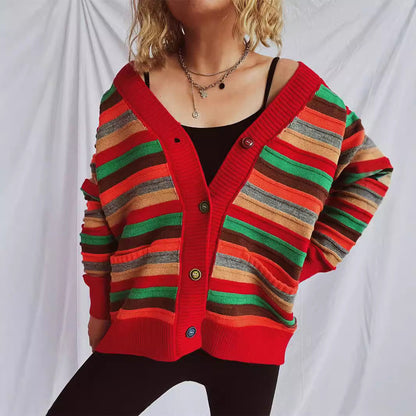 Damen Strickjacke Bunt Streifenmuster Locker Norvielle - Norvielle
