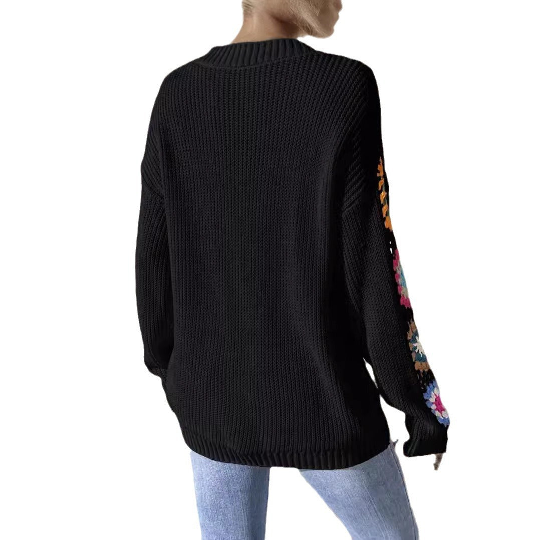 Damen Strickpullover Norvielle mit Häkelmotiven