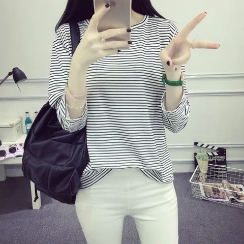 Damen Langarmshirt Streifen Weiches Jersey Lässig - Norvielle