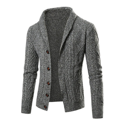 Herren Strickcardigan Modernes Zopfmuster Aufgesetzte Taschen Beige