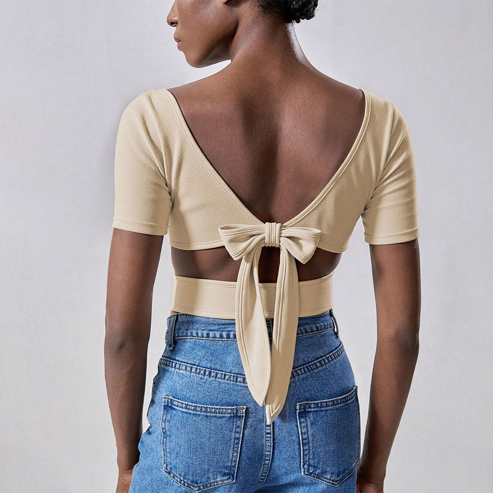 Damen Cropped T-Shirt Kurzärmelig Quadratausschnitt Norvielle