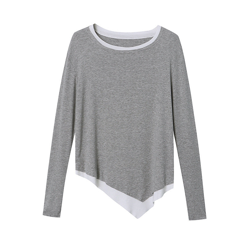 Damen Langarmshirt Asymmetrischer Saum Feines Material Beige