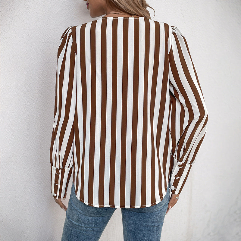 Damen Bluse Gestreift Puffärmel Weiß