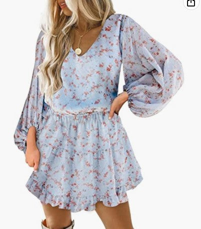 Damen Kleid Kurzarm mit Puffärmeln Norvielle