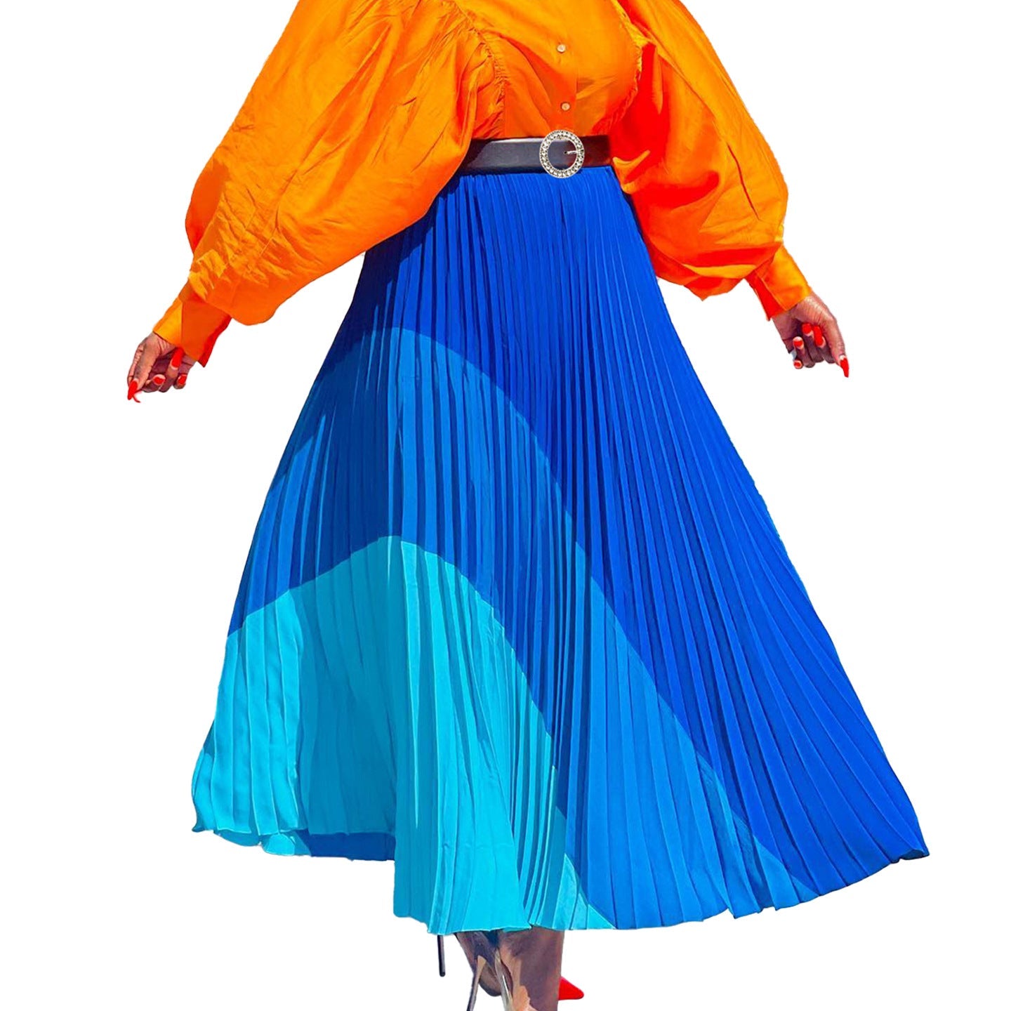 Damen Maxirock Plissiert Farbverlauf Elegantes Design