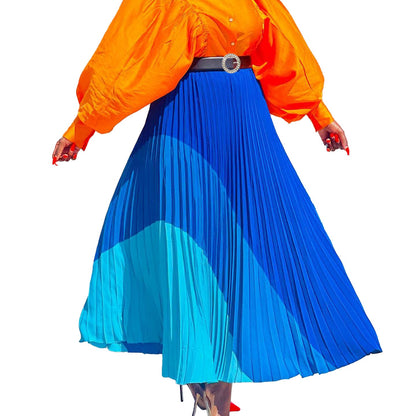 Damen Maxirock Plissiert Farbverlauf Elegantes Design