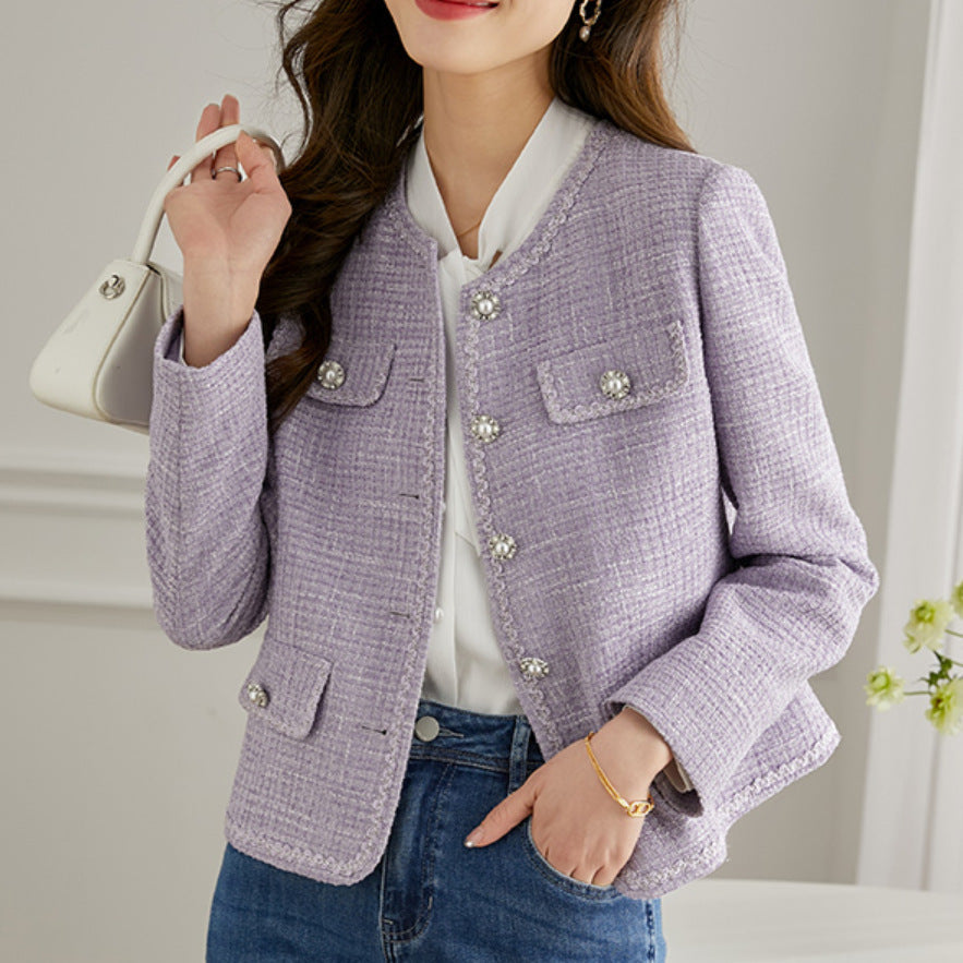 Damen Tweedjacke Perlendetails Elegantes Design