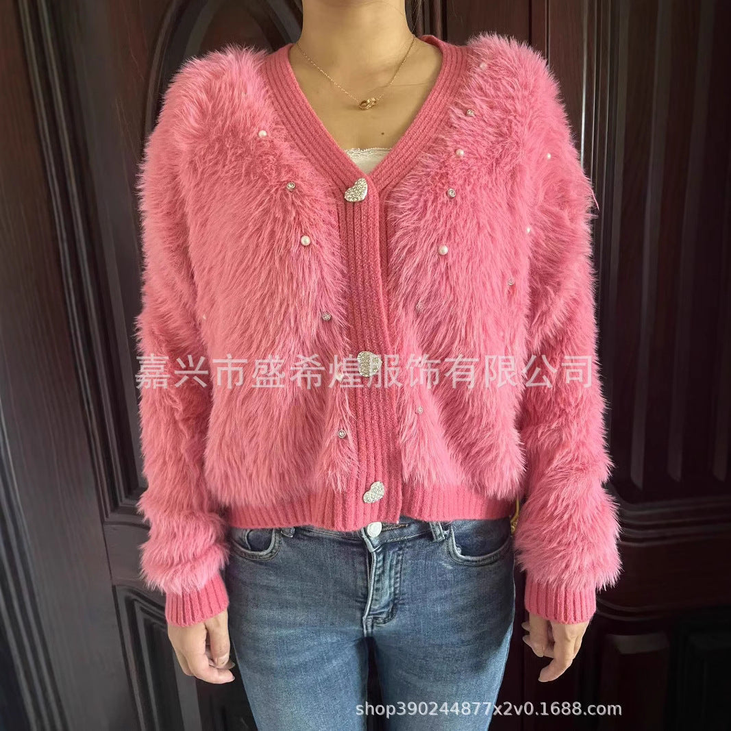 Damen Strickjacke Flauschig mit Glitzerdetails Modern