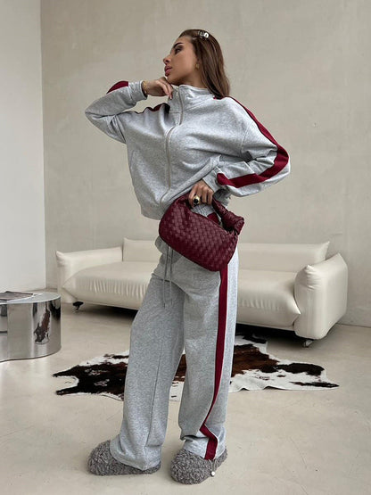 Damen Fleece-Sweat-Set mit hohem Kragen und Streifen Norvielle