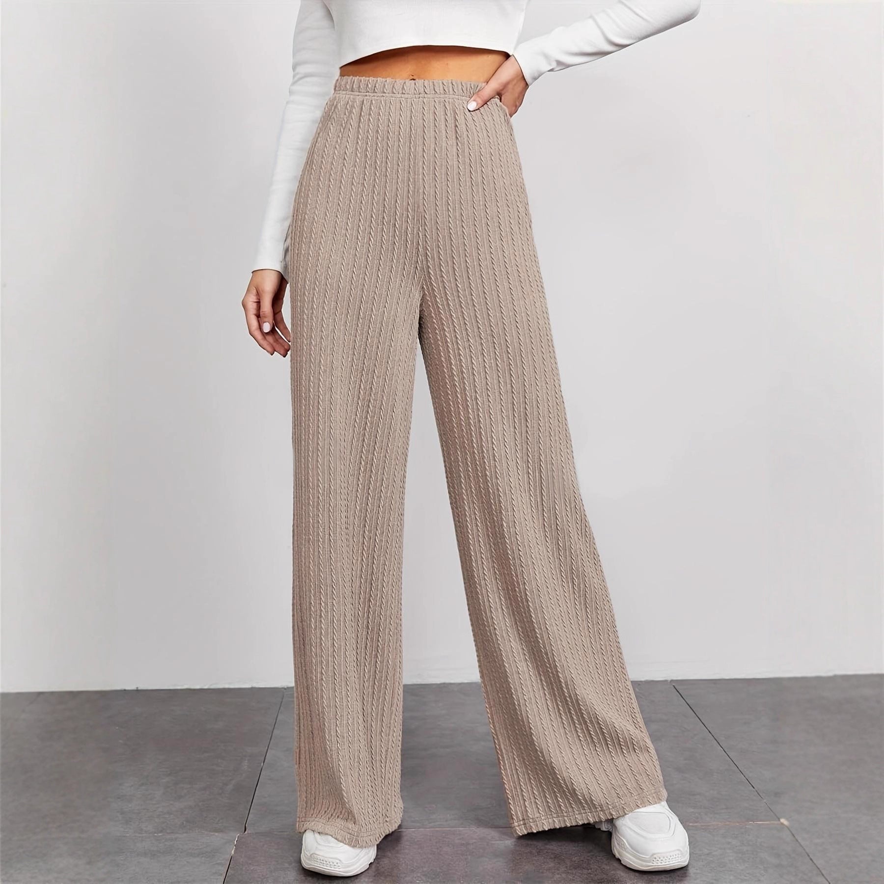 Damen Rippstrick-Hose Hochwerder Bund Seitentaschen Schwarz Norvielle - Norvielle
