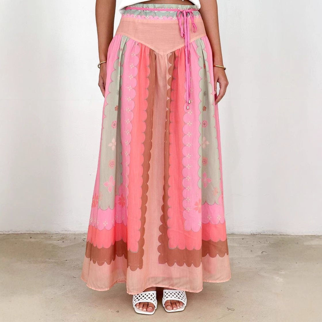 Damen Boho-Rock Floralmuster Taillenrock Lang