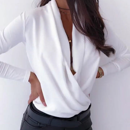 Damen Wickelbluse V-Ausschnitt Lange Ärmel Norvielle