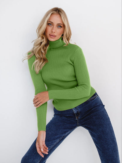 Damen Pullover Lang mit hohem Kragen und Rippenstruktur Norvielle