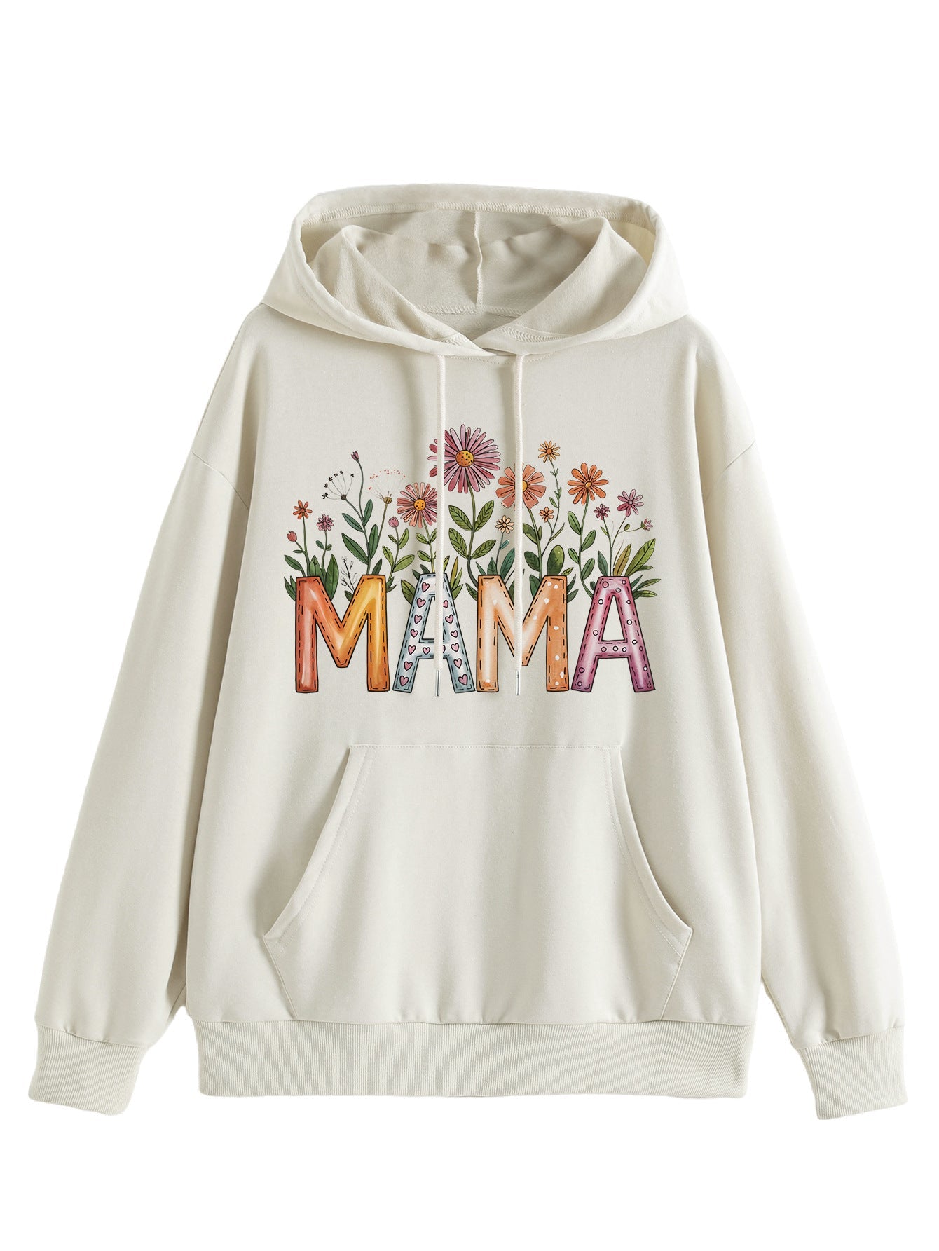 Damen Kapuzenpullover Floralmuster Mit Schriftzug