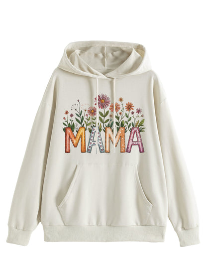 Damen Kapuzenpullover Floralmuster Mit Schriftzug