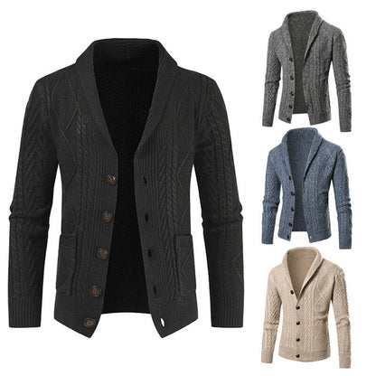 Herren Strickcardigan Modernes Zopfmuster Aufgesetzte Taschen Beige
