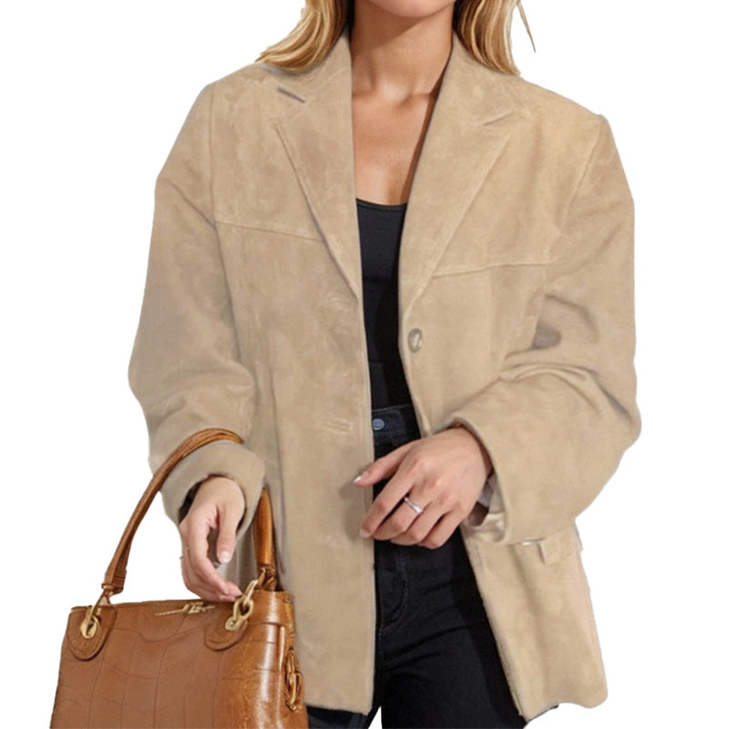 Damen Wildlederjacke Klassischer Schnitt 2 Taschen Norvielle