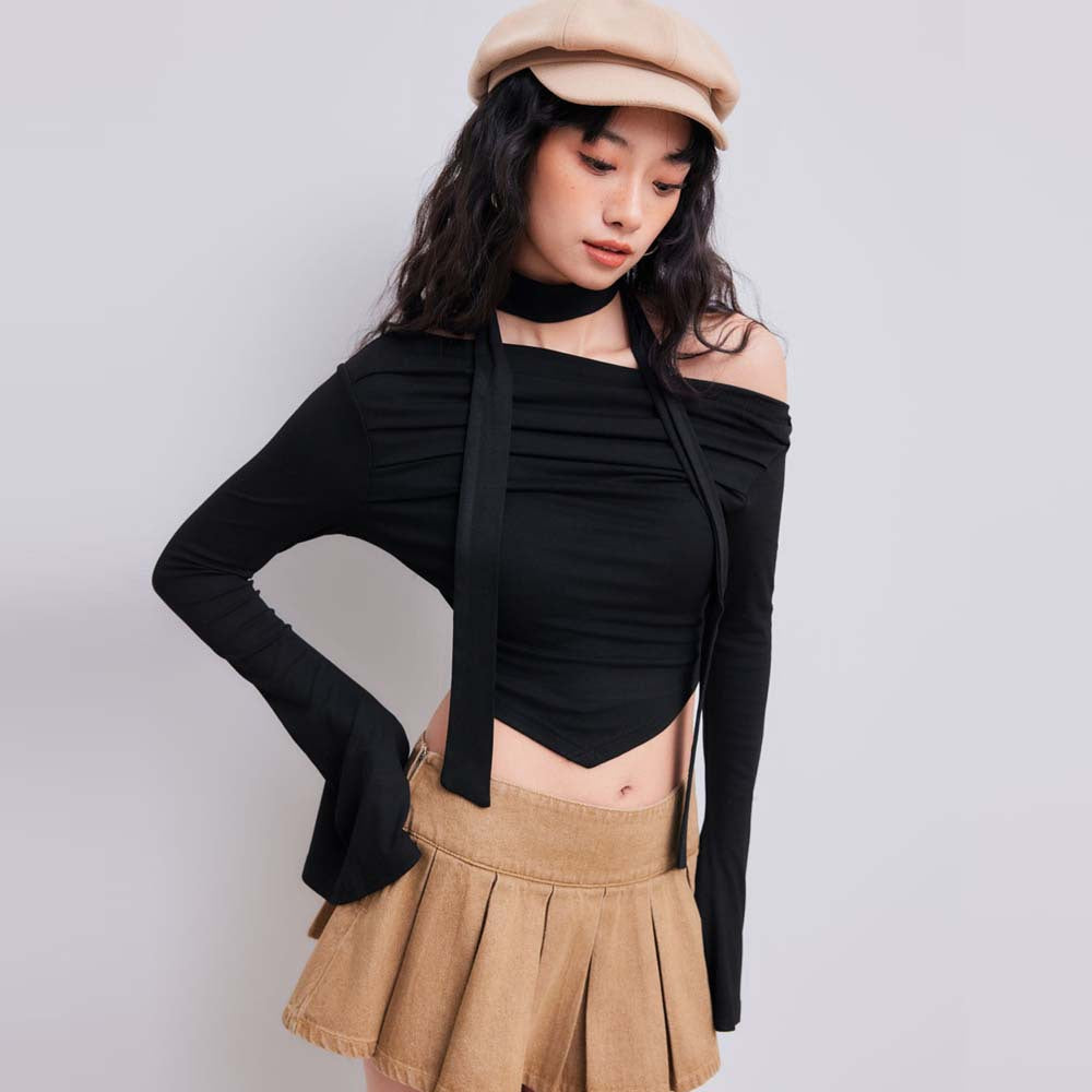 Damen Oberteil Asymmetrisch Halterdesign Elegante Drapierung