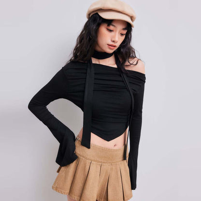 Damen Oberteil Asymmetrisch Halterdesign Elegante Drapierung