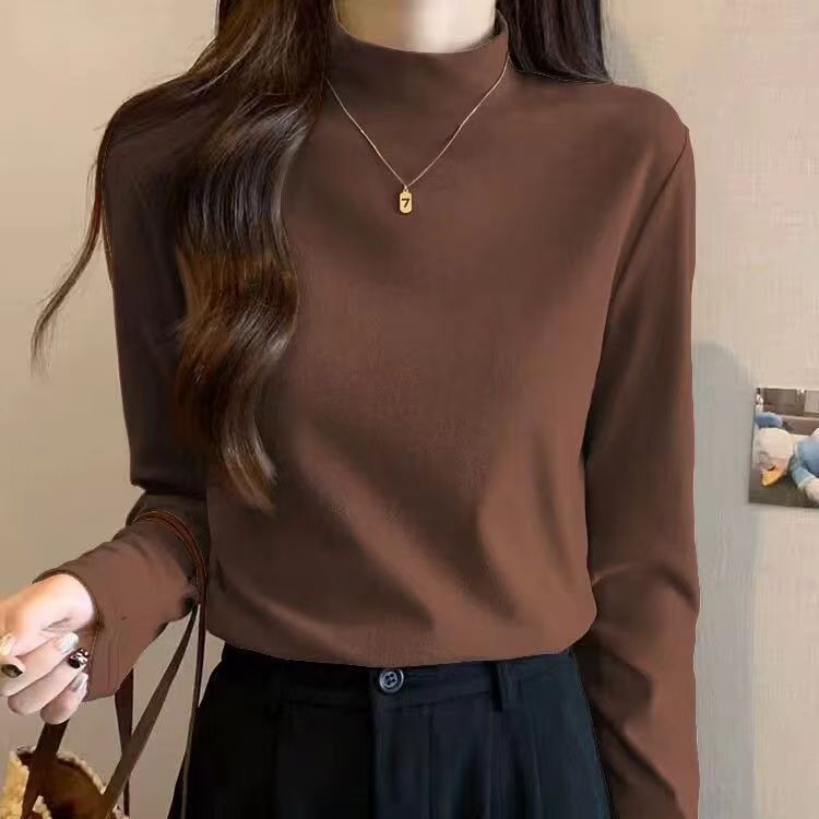 Damen Langarmshirt Hochgeschlossener Kragen Feine Struktur Beige