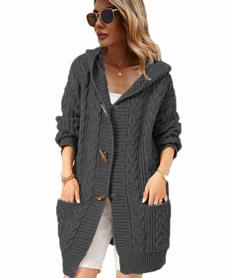 Damen Grobstrick-Cardigan mit Kapuze und Taschen Norvielle