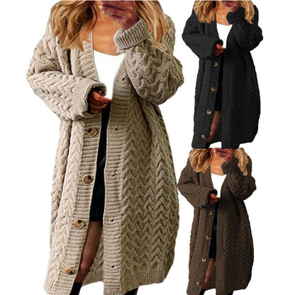 Damen Strickcardigan Voluminöser Zopfdesign Knopfverschluss Beige - Norvielle