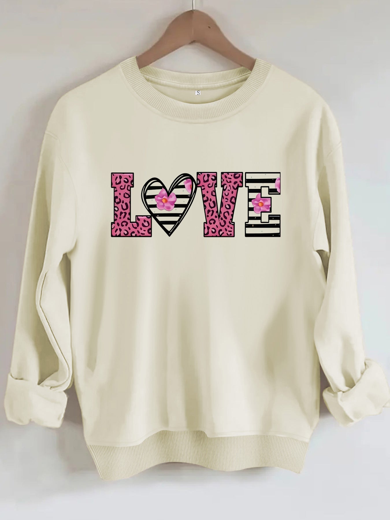 Damen Sweatshirt Leopardenherz-Design Baumwolle Komfortschnitt