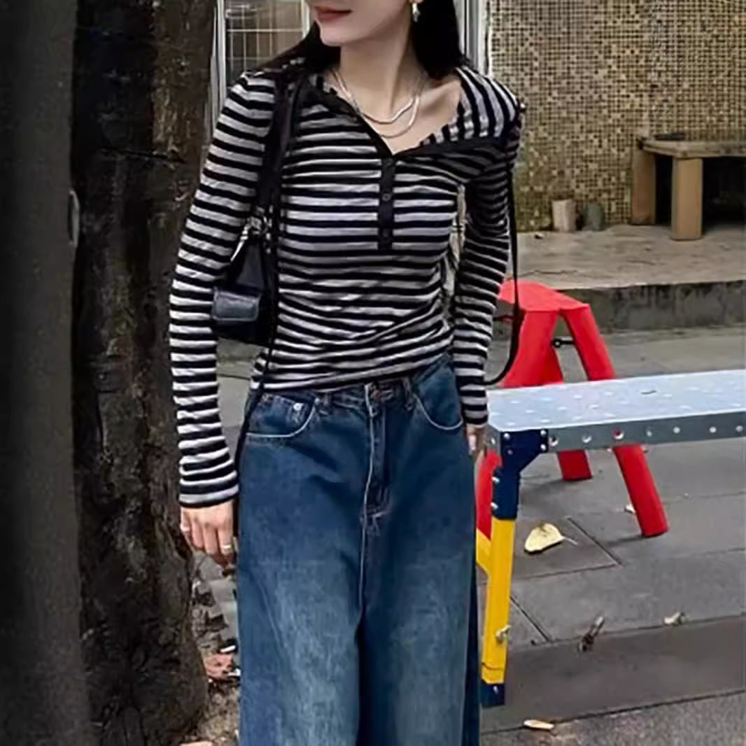 Damen Langarmshirt Mit Kapuze Streifen